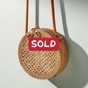 Anthropologie Brown Rattan Circle Bag